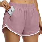 BLEVONH Women Elastic Waist Double Layer Casual Running Shorts with Side Pockets